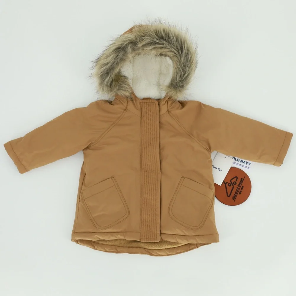 OLD NAVY Unisex Faux Fur Trim Hooded Parka Coat‎ 12-18M NWT Plush Sherpa Lining